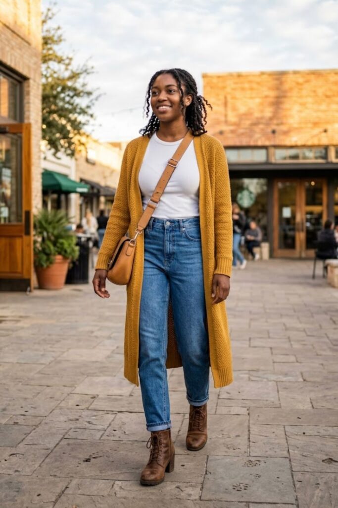 15. Long Cardigan With Jeans and Boots