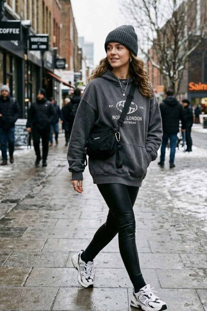 15. Oversized Hoodie With Leather Leggings