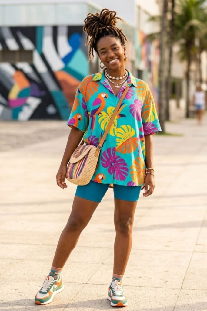 15. Oversized Shirt With Bike Shorts
