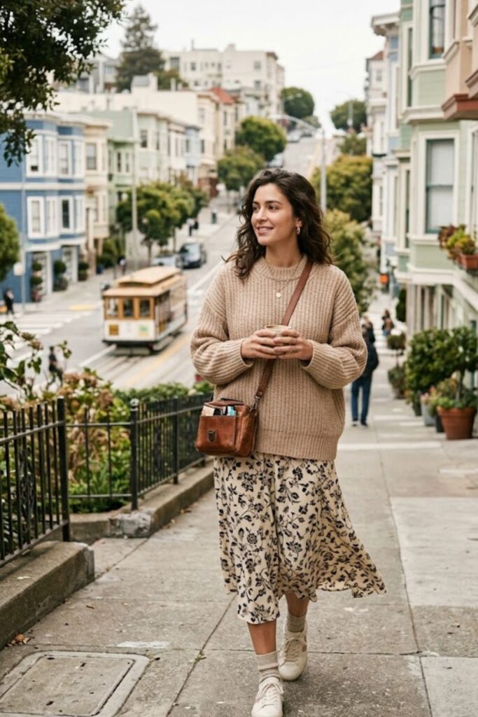 15. Oversized Sweater With Midi Skirt