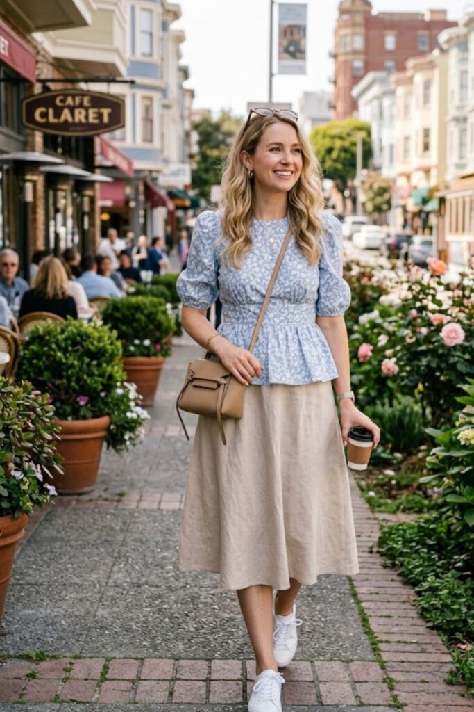 15. Peplum Top With A-Line Skirt