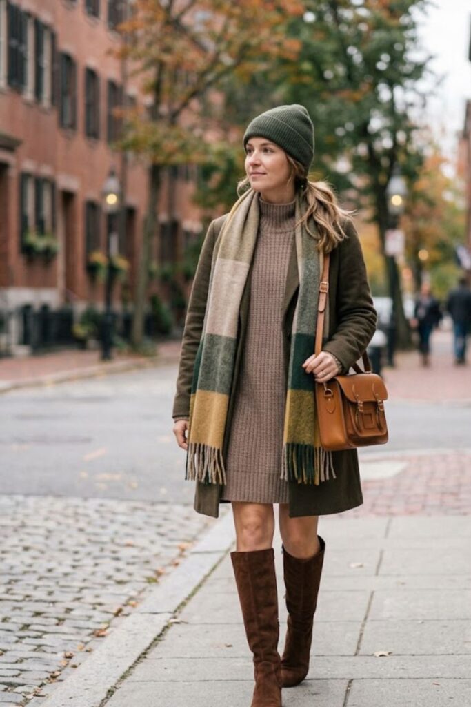 15. Sweater Dress With Knee-High Boots