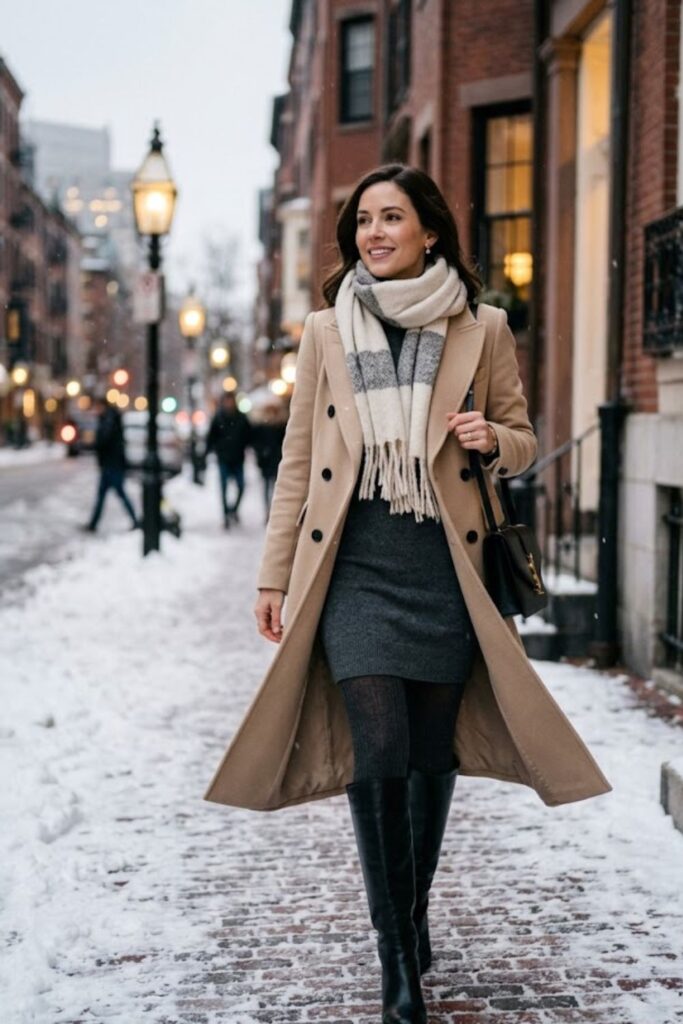 15. Sweater Dress with Long Coat