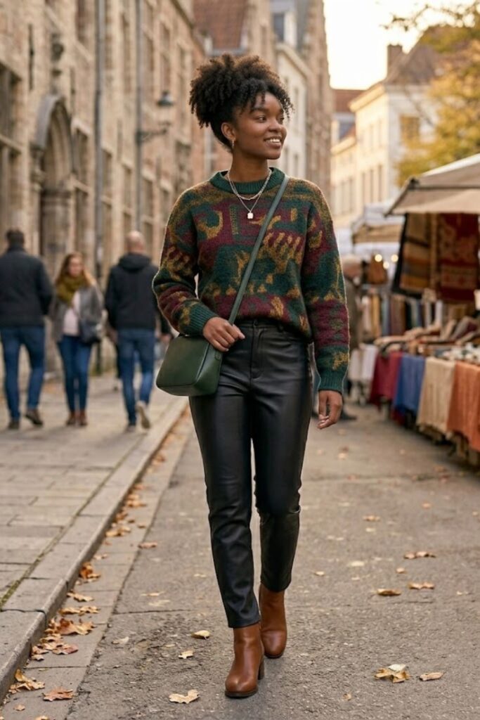 15. Sweater with Leather Pants