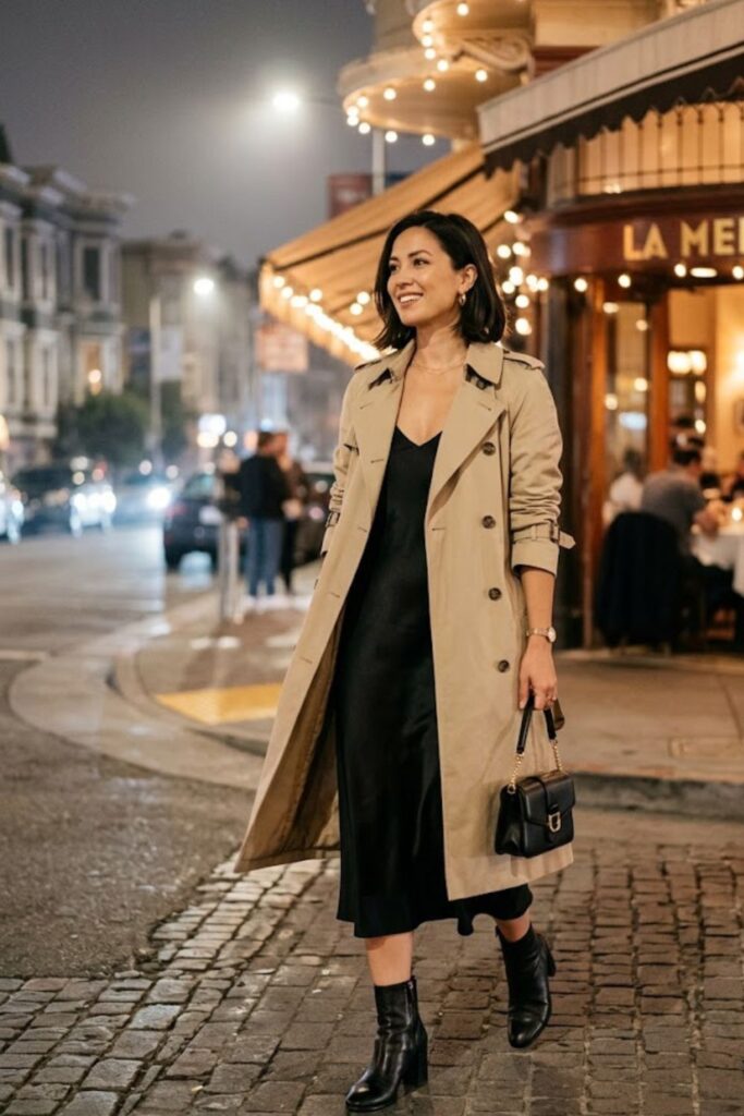 15. Trench Coat With Elegant Dress