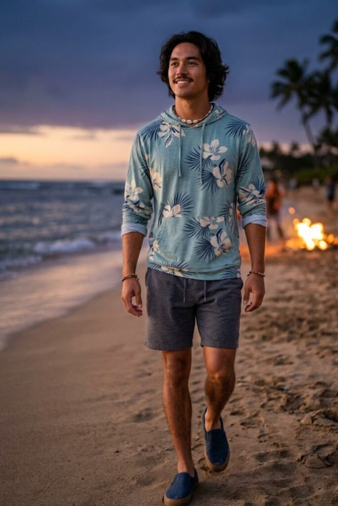 15. Tropical Hoodie with Shorts