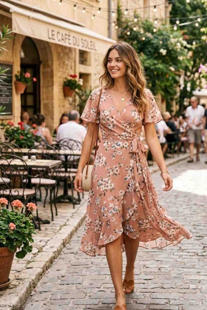 15. Wrap Dress with Sandals