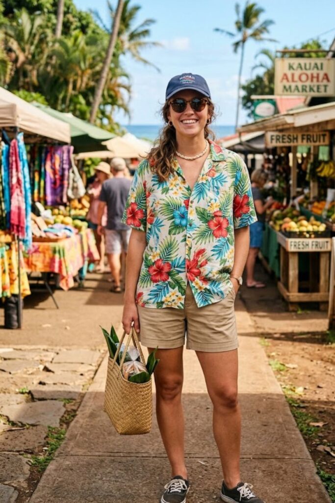 2. Aloha Shirt with Khaki Shorts
