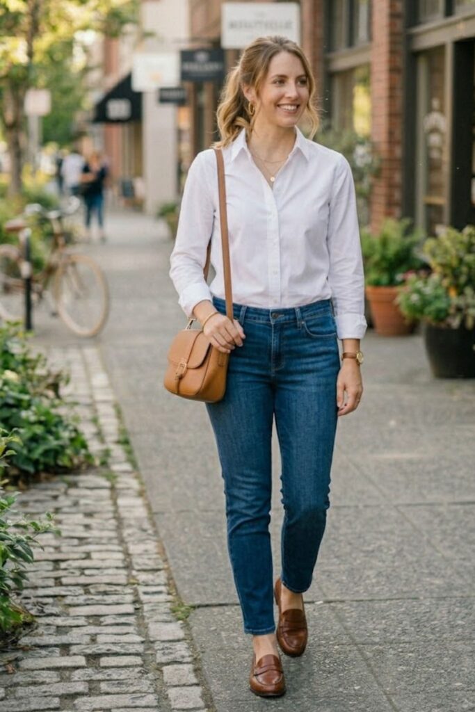 2. Button-Down Shirt with Slim Jeans