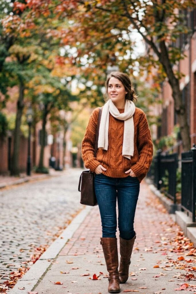 2. Cable-Knit Sweater With Skinny Jeans