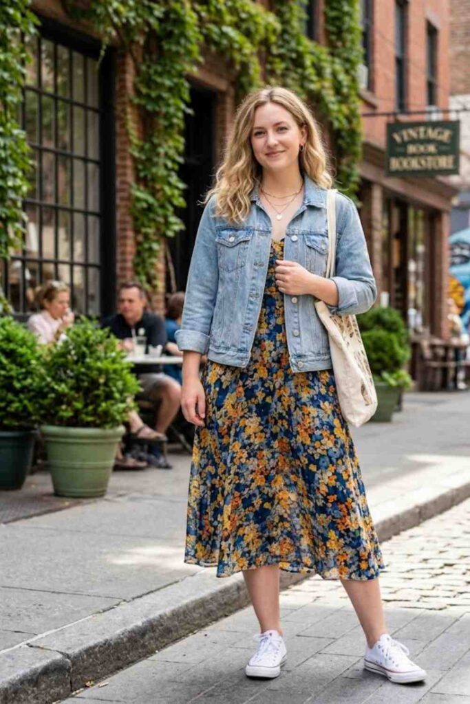 2. Denim Jacket with Midi Dress