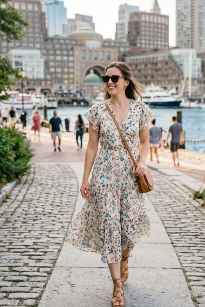 2. Flowy Midi Dress With Sandals