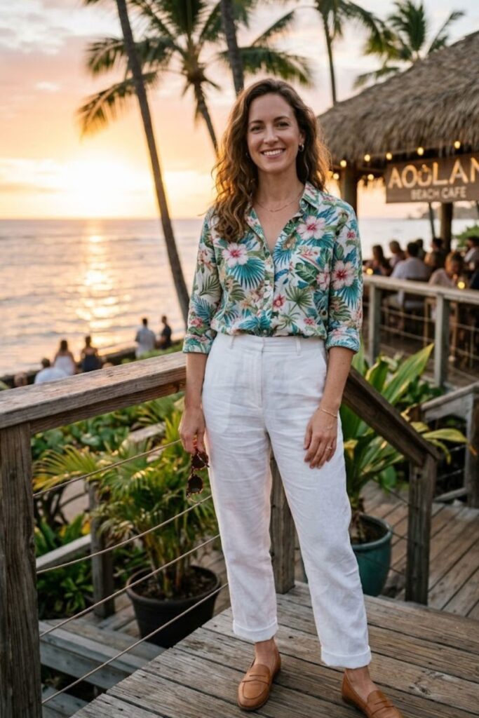 2. Hawaiian Shirt with White Linen Pants