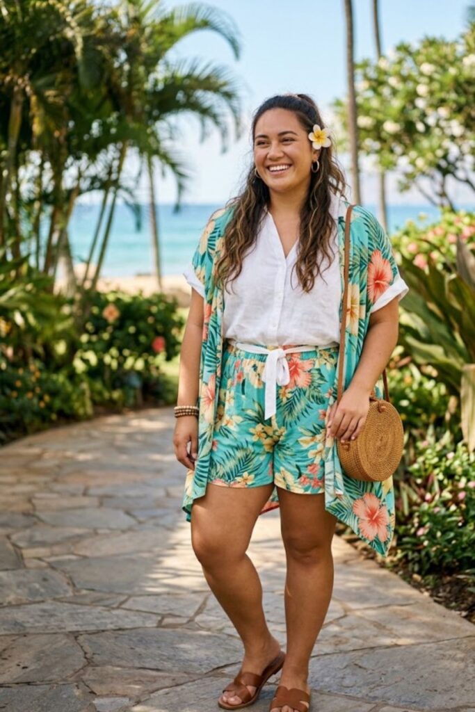 2. High-Waisted Shorts With Blouse