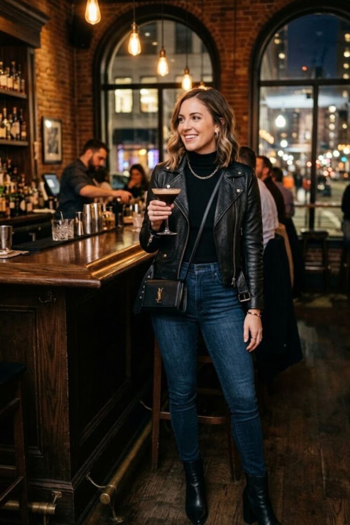 2. Leather Jacket With Skinny Jeans