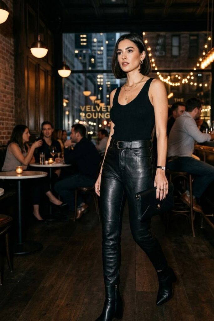 2. Leather Pants With Fitted Tank