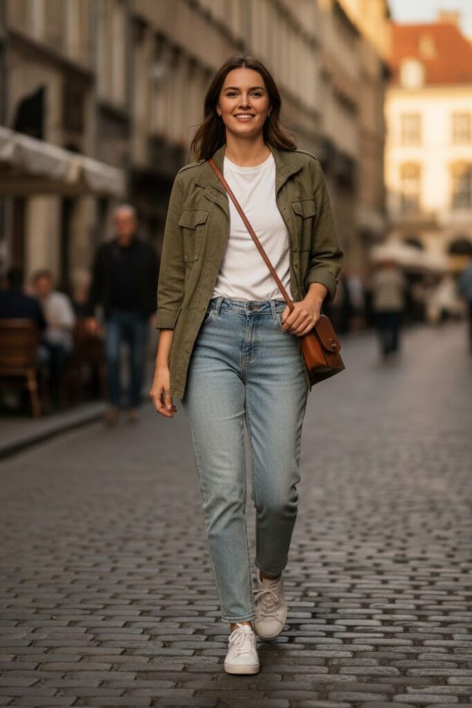 2. Lightweight Jacket With T‑Shirt and Jeans