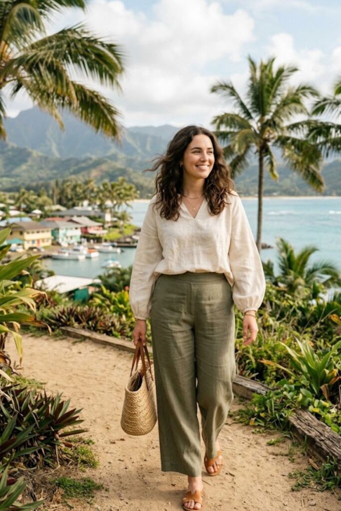2. Linen Blouse with Wide-Leg Pants