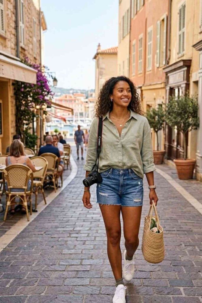 2. Linen Shirt with Denim Shorts