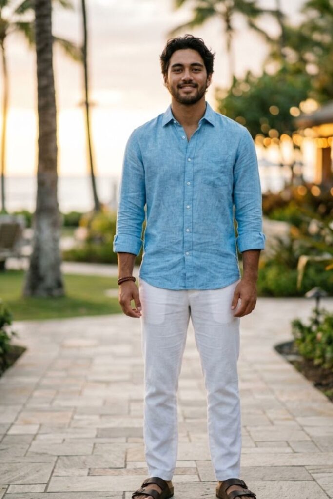 2. Linen Shirt with White Linen Pants