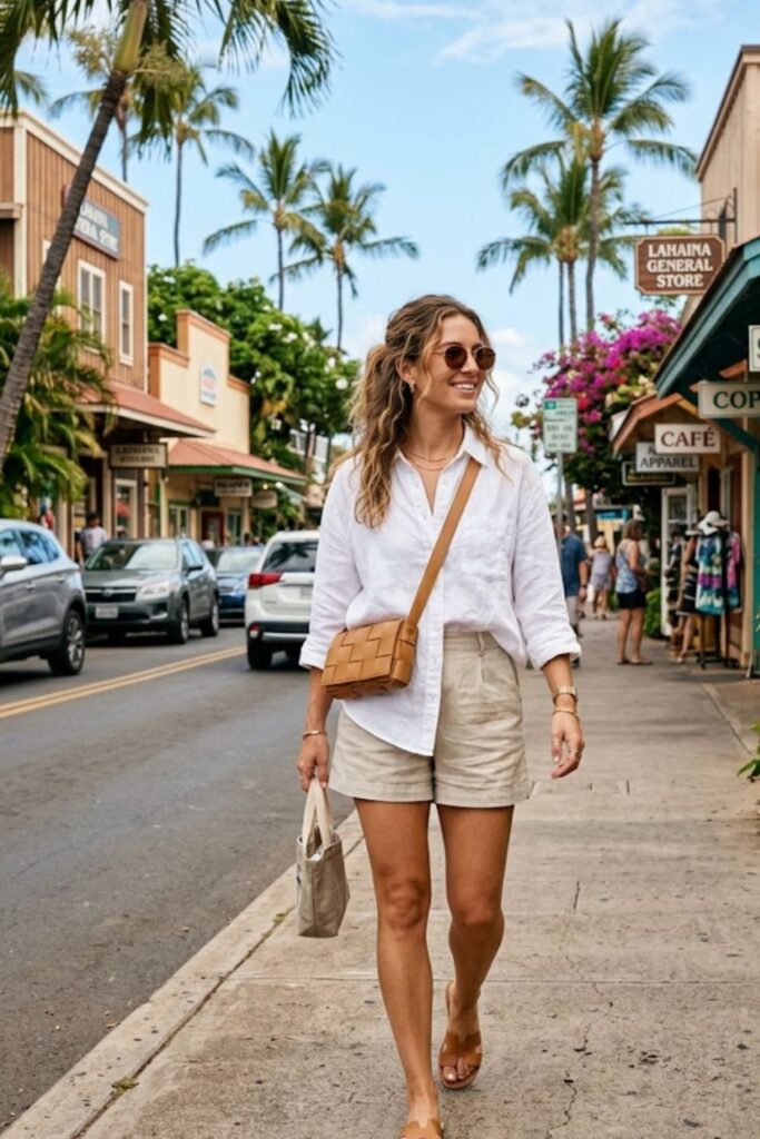 2. Linen Shorts With Oversized Button Shirt