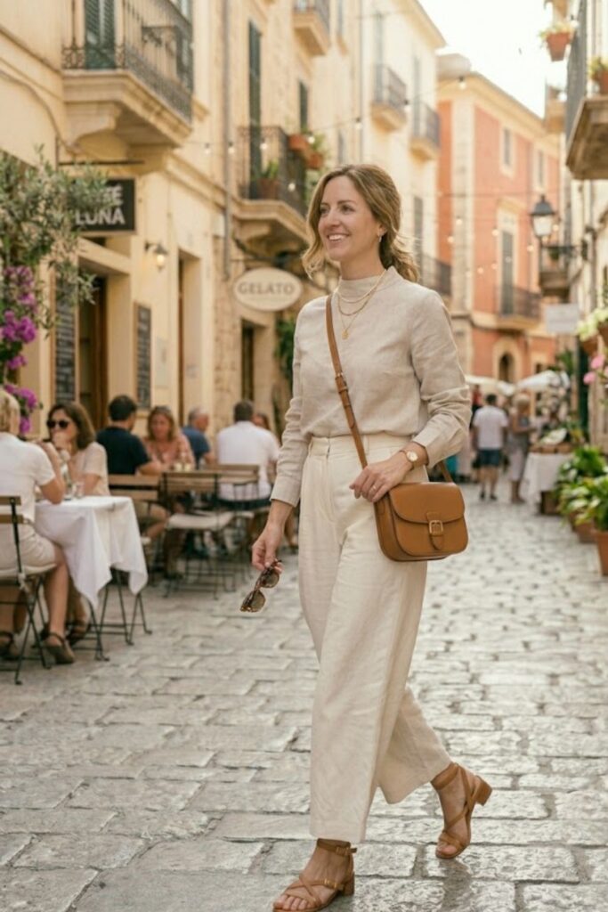 2. Long Sleeve Blouse with Wide-Leg Pants