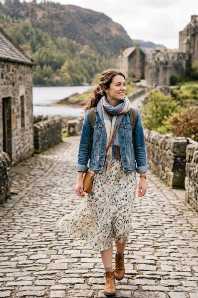 2. Midi Dress with Denim Jacket