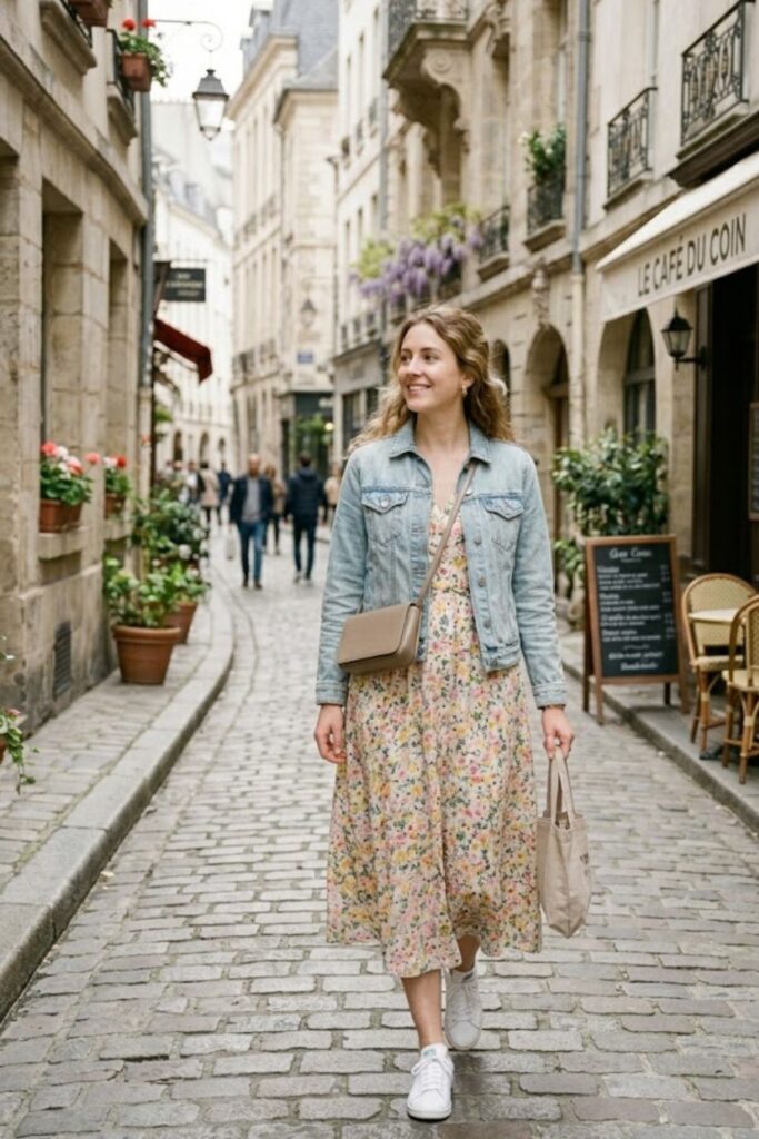2. Midi Dress with Denim Jacket