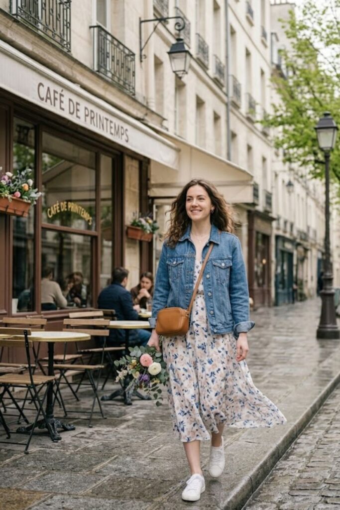 2. Midi Dress with Denim Jacket