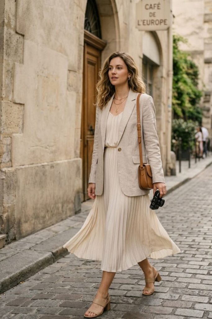 2. Midi Dress with Lightweight Blazer