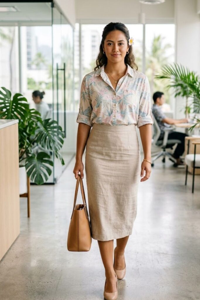 2. Midi Pencil Skirt With Button-Up Shirt