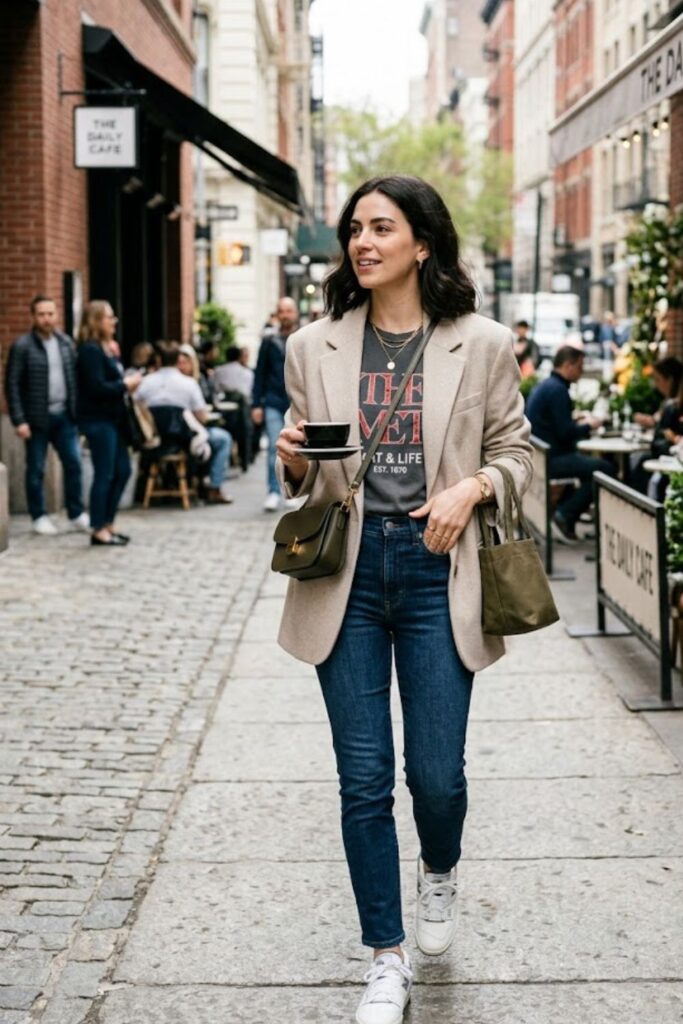 2. Oversized Blazer with Graphic Tee