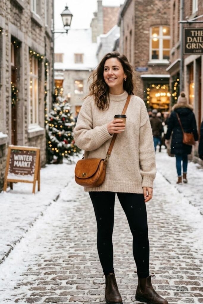 2. Oversized Sweater With Black Leggings
