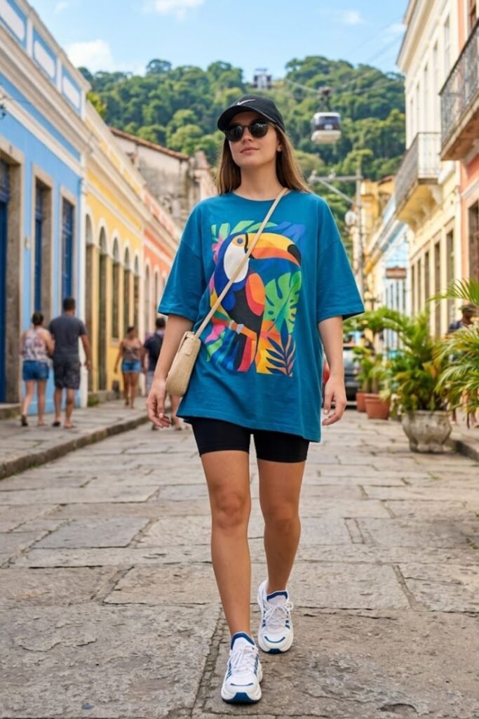 2. Oversized T-Shirt With Bike Shorts