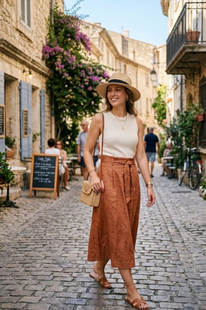 2. Sleeveless Top With Midi Skirt