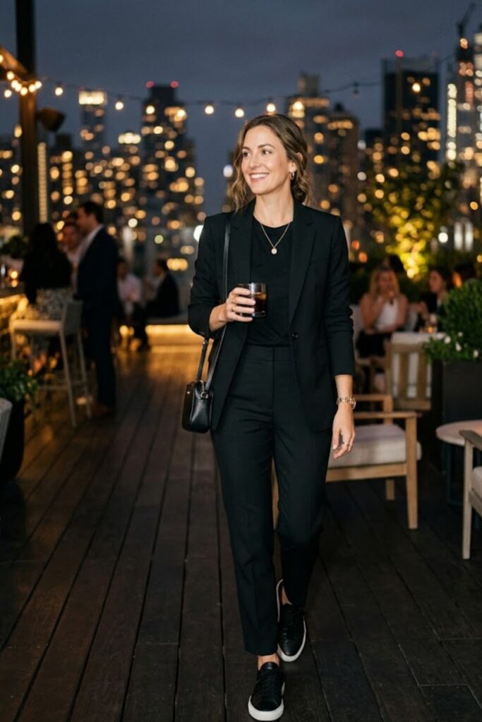 2. Slim-Fit Blazer Over Black Tee
