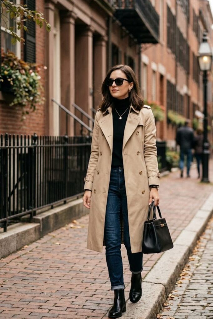 2. Trench Coat With Black Turtleneck