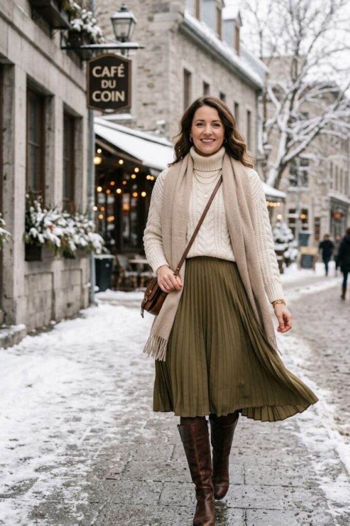 2. Wool Sweater With Midi Skirt