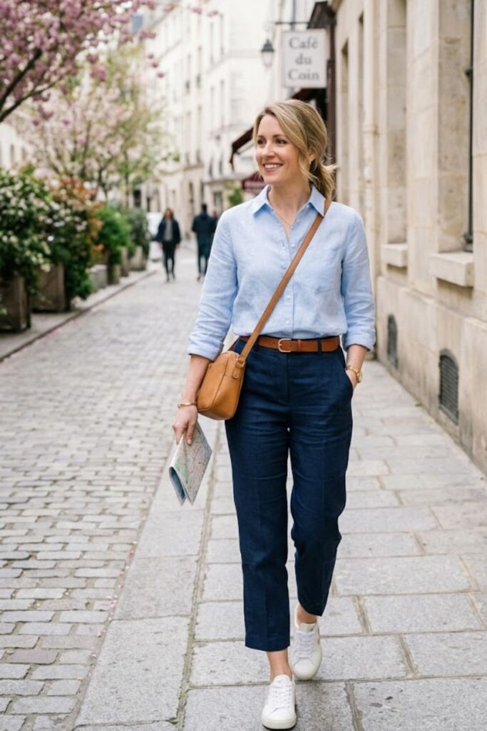 3. Button-Up Shirt with Cropped Trousers