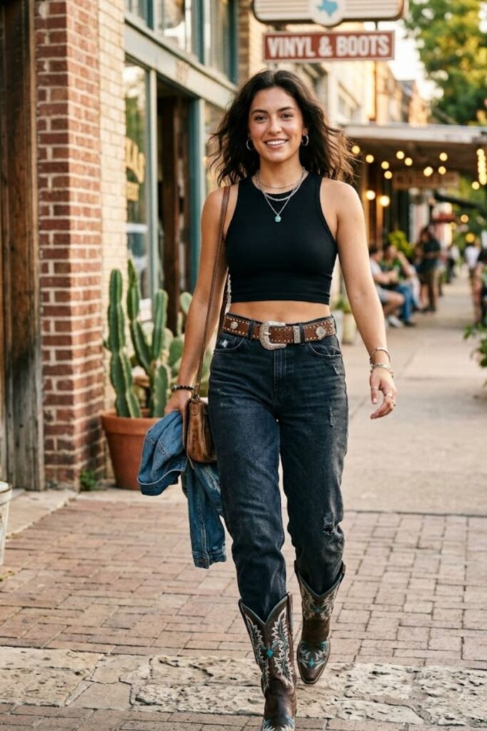 3. Crop Top With High-Waisted Jeans