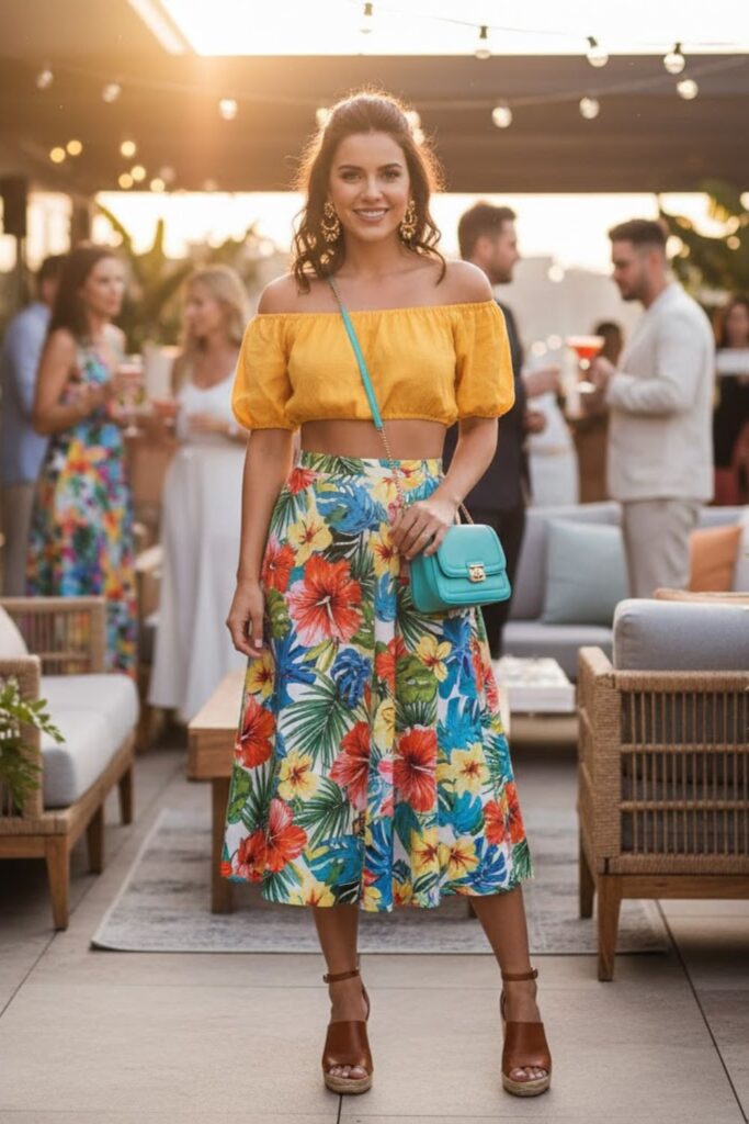 3. Crop Top with High-Waist Skirt