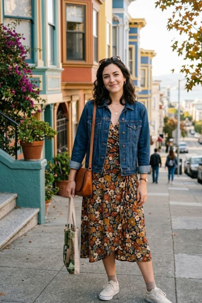 3. Denim Jacket With Midi Dress
