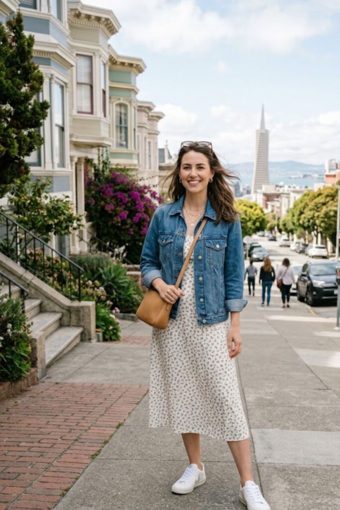 3. Denim Jacket With Midi Dress