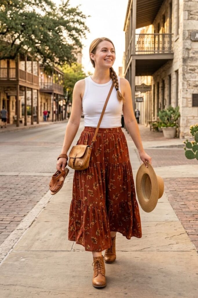 3. Flowy Maxi Skirt with Tank Top