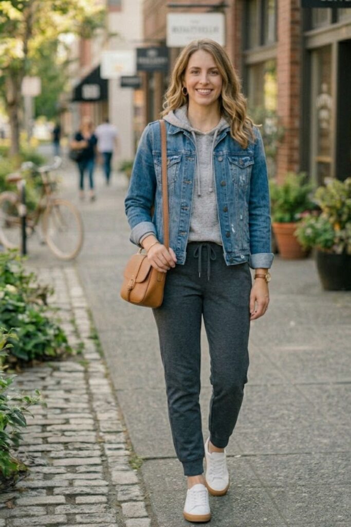 3. Hoodie with Denim Jacket and Joggers