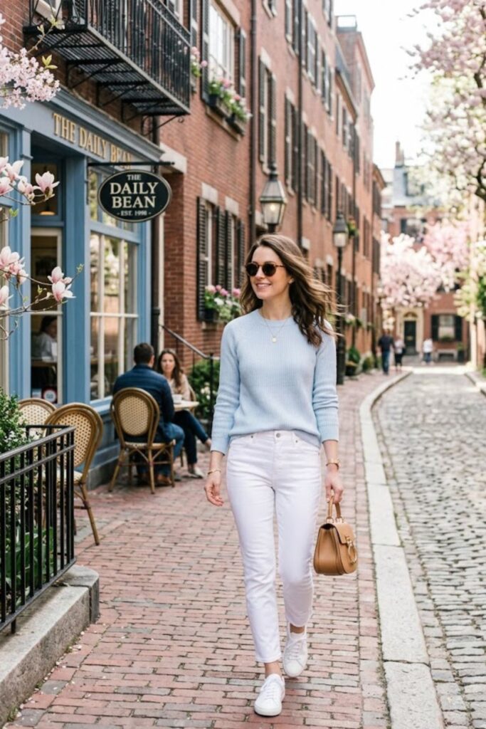 3. Lightweight Sweater With White Jeans