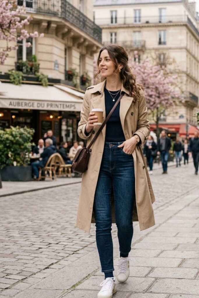 3. Lightweight Trench With Skinny Jeans