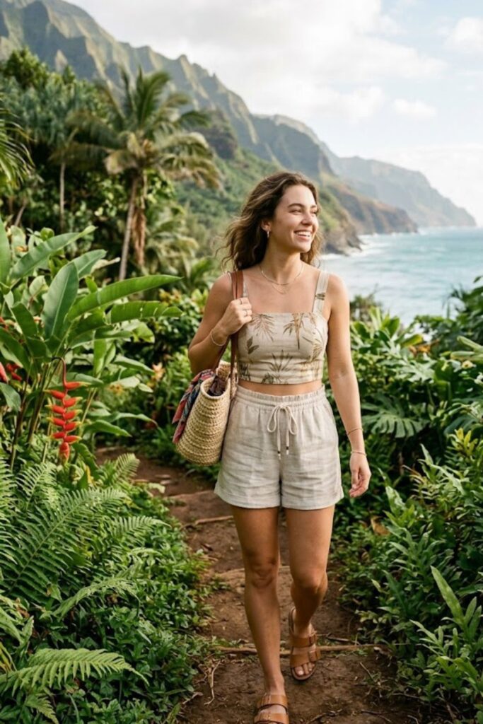3. Linen Shorts With Crop Top