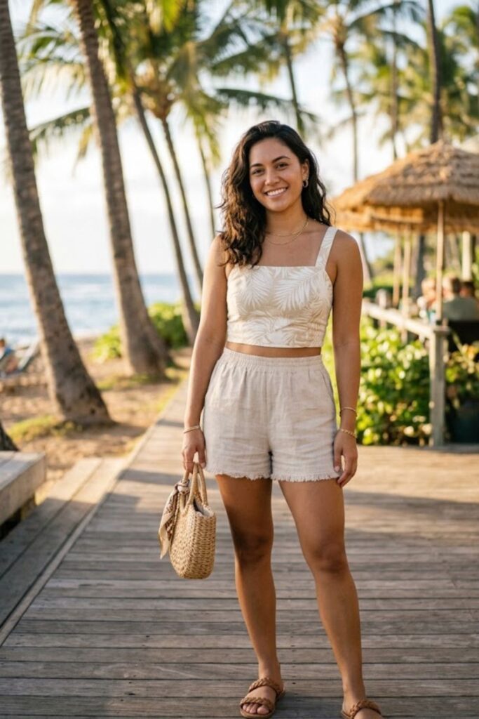 3. Linen Shorts With Crop Top