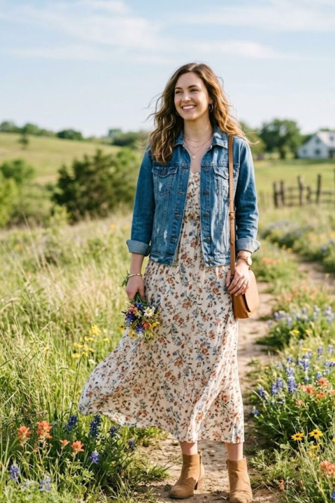 3. Maxi Dress With Denim Jacket